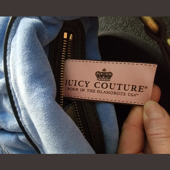 VTG BNWT Juicy Couture Periwinkle/Brown Velour Shoulder Purse Y2K - Picture 8 of 10